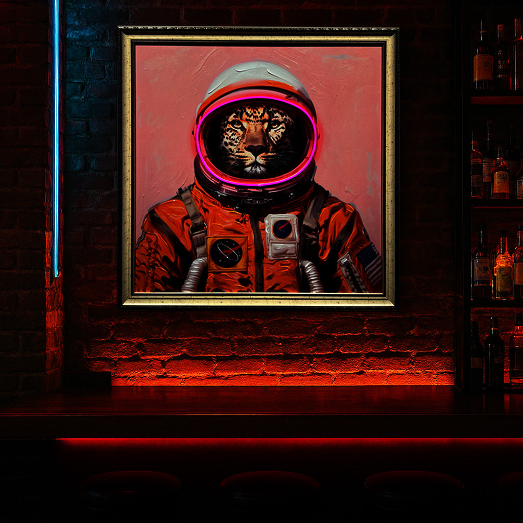 Tableau Léopard Astronaute - Art Mural LED et ambiance spatiale