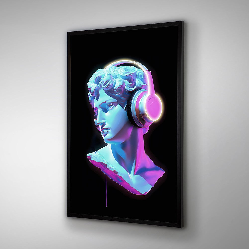 Tableau "Néon Apollo" - Œuvre d'Art Originale avec Éclairage LED - Vaporwave Art Contemporain