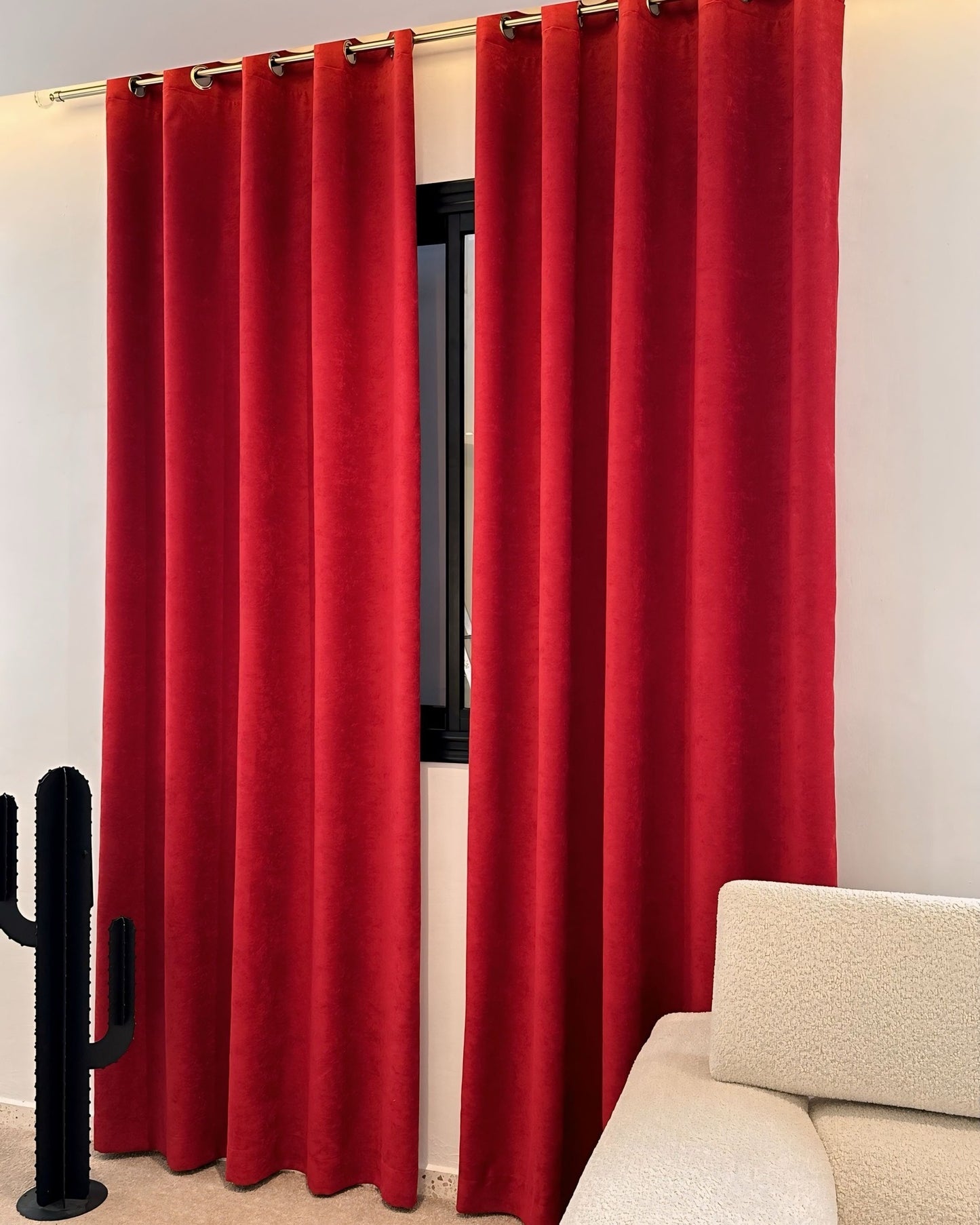 Rideaux Passion Rouge -Prêt à poser avec anneaux en acier argenté