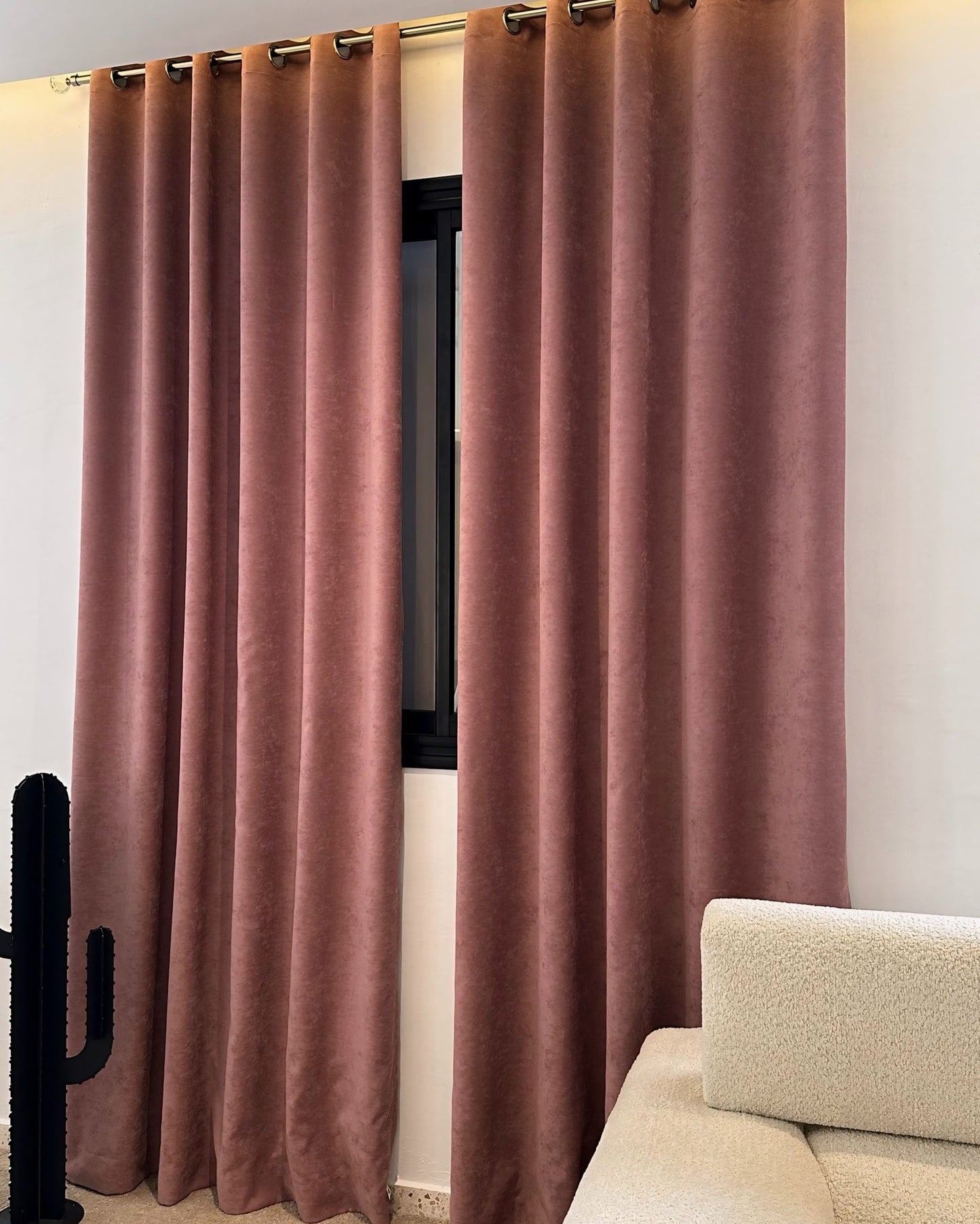 Rideaux Velours Terracotta - Prêt à poser avec anneaux en acier argenté