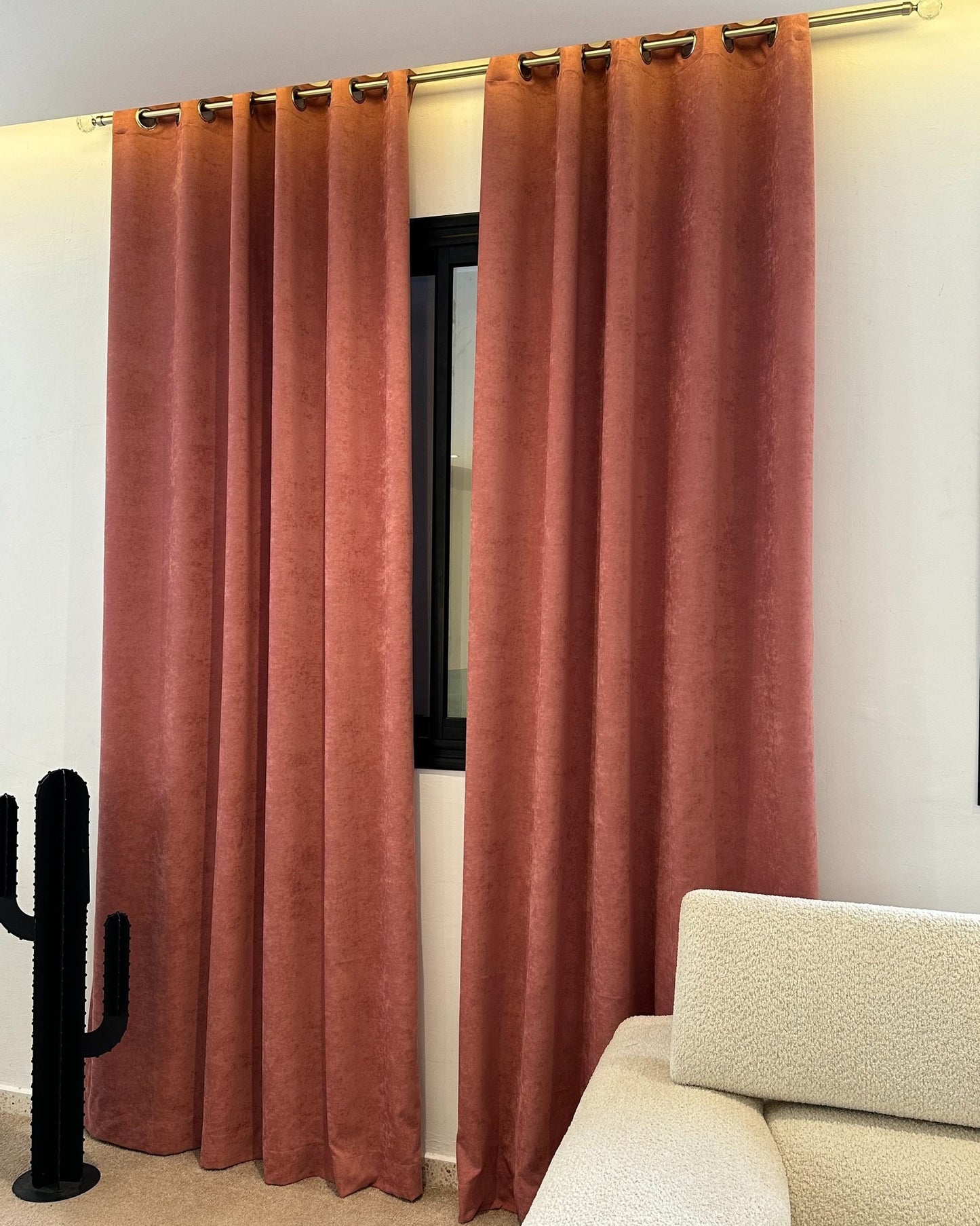 Rideaux Velours Vieux Rose – Prêt à poser avec anneaux en acier argenté
