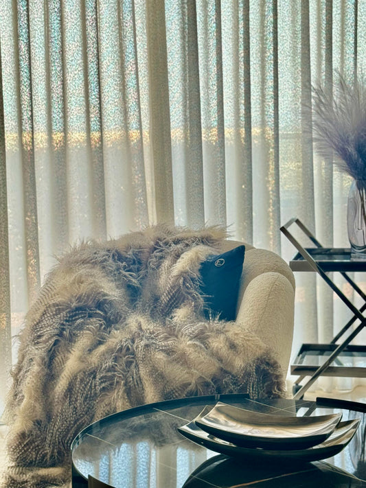 Plaid à Frange Beige et Marron- Qualité Supérieur - Couverture Douce