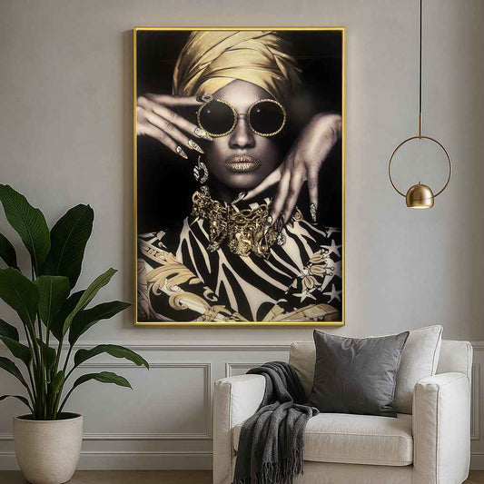 Tableau Reine Dorée – Affiche Murale Glamour Afro-Chic