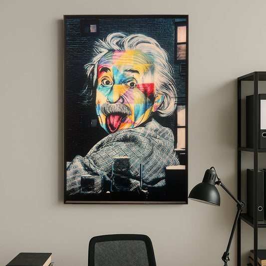 Tableau Décoratif Einstein multicolore Affiche Murale Cadre Verre Moderne salon chambre bureau Tunisie