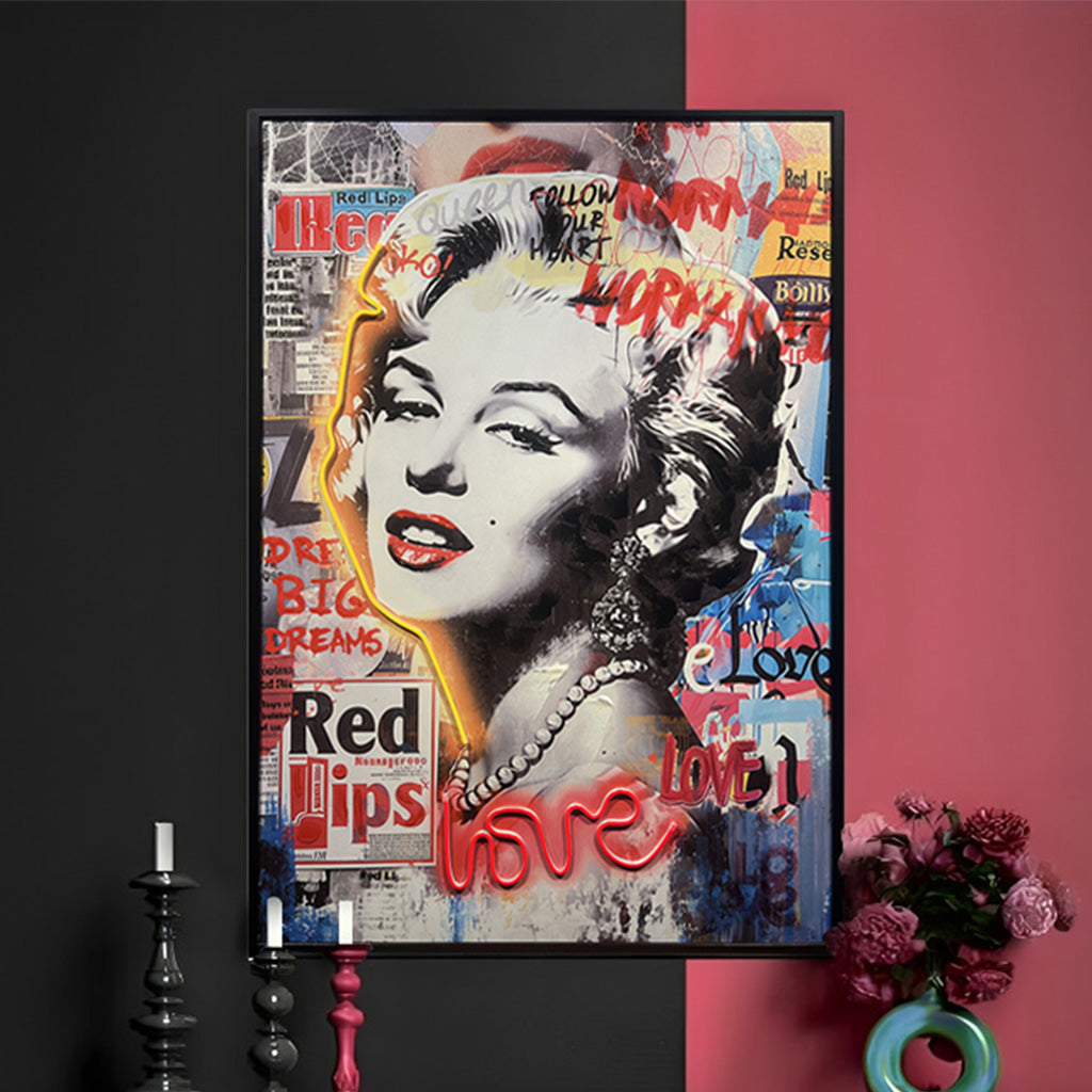 Tableau Décoratif Marilyn Red Lips Led Affiche Murale Moderne salon chambre bureau Tunisie
