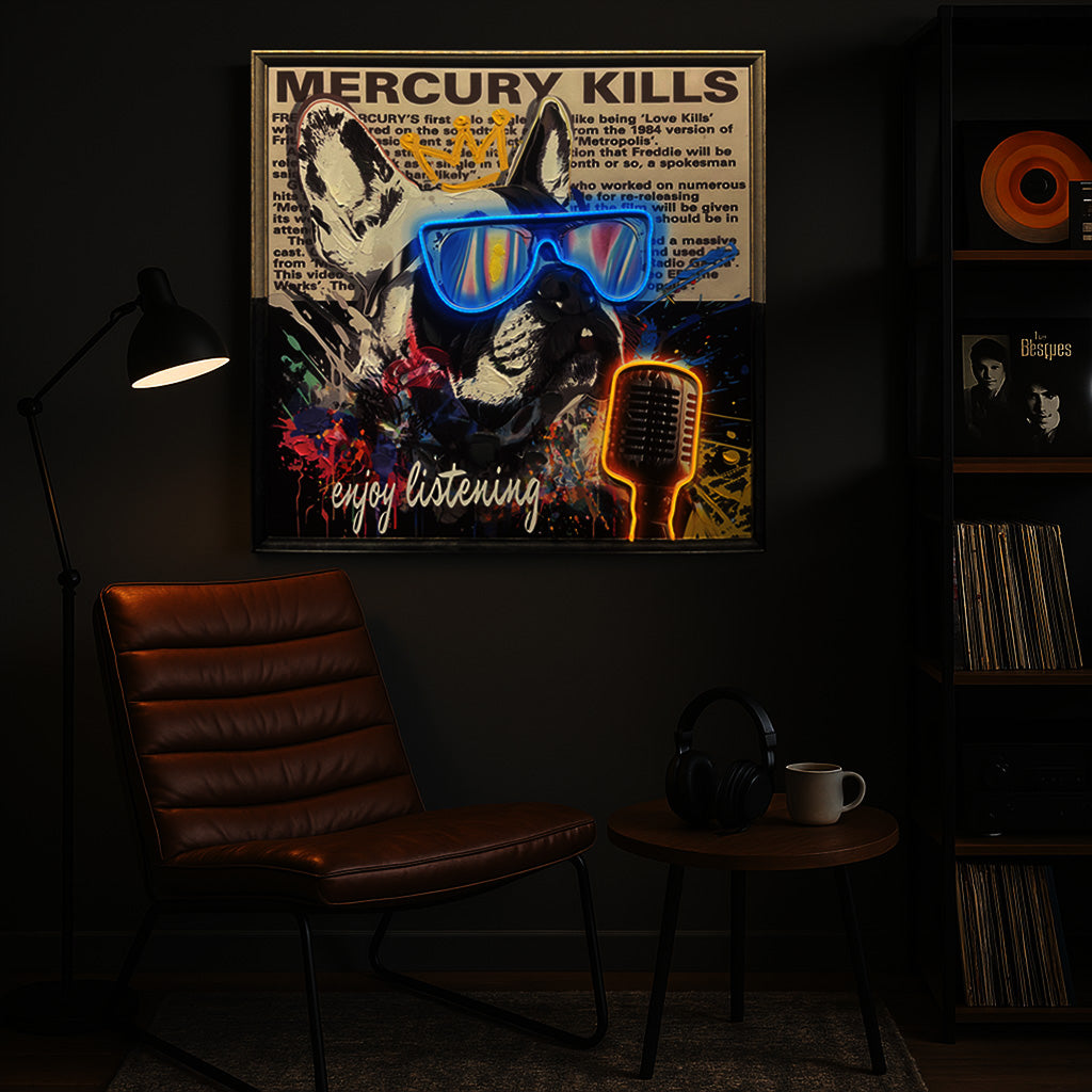 Tableau Décoratif bulldog chanteur Led Affiche Murale Moderne salon chambre bureau Tunisie