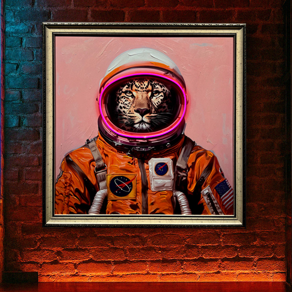 Tableau Léopard Astronaute - Art Mural LED et ambiance spatiale