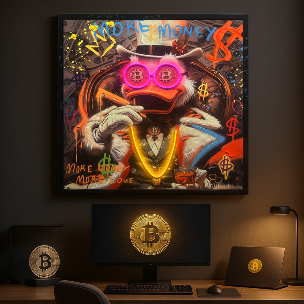 Tableau Scrooge McDuck et Bitcoin - Art Mural LED - Style Graffiti Moderne