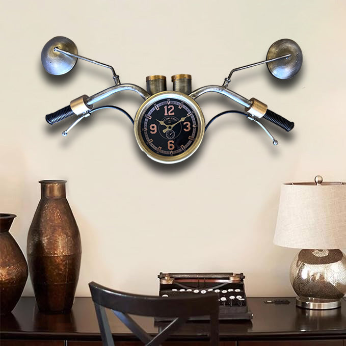Horloge Murale Moto Vintage - Guidon de Moto avec Rétroviseurs Style Industriel