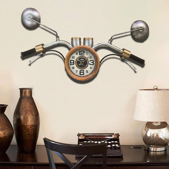 Horloge Murale Moto Vintage - Guidon de Moto avec Rétroviseurs Style Industriel