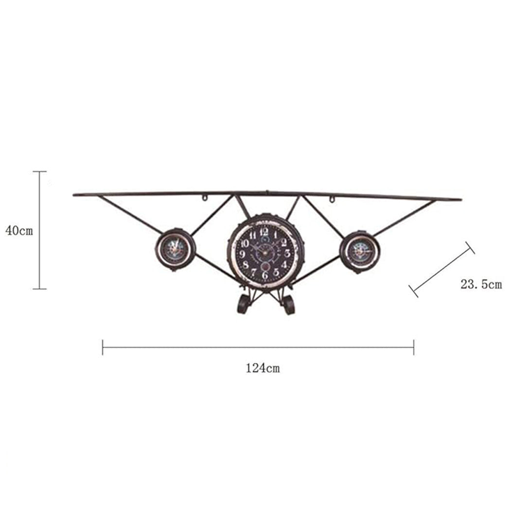 Étagère Murale Avion Vintage avec Horloge - Décoration Industrielle Style Rétro Aviation