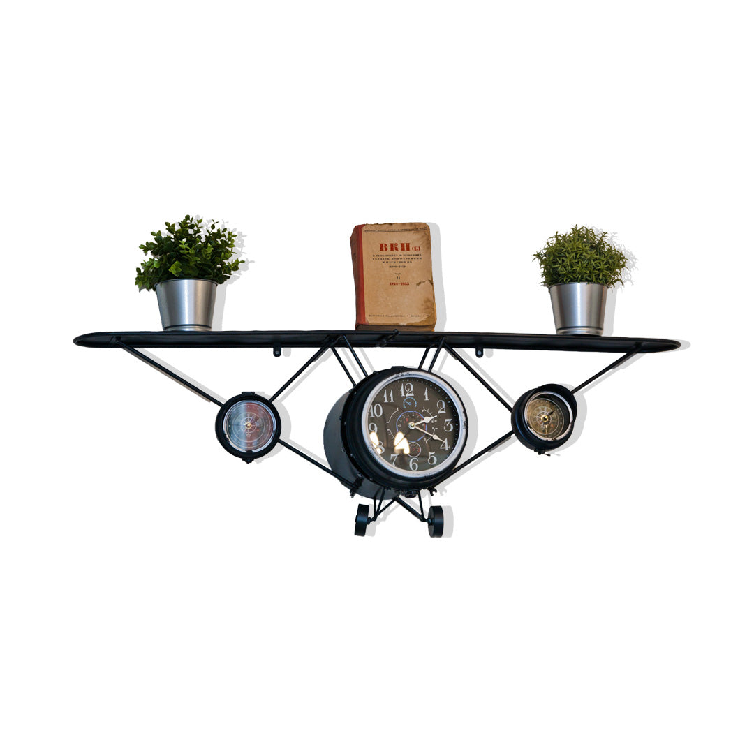 Etagère murale avec horloge forme avion Décoration Américaine Vintage bar garage café coffeshop fast food vintage Idée Cadeau Tunisie