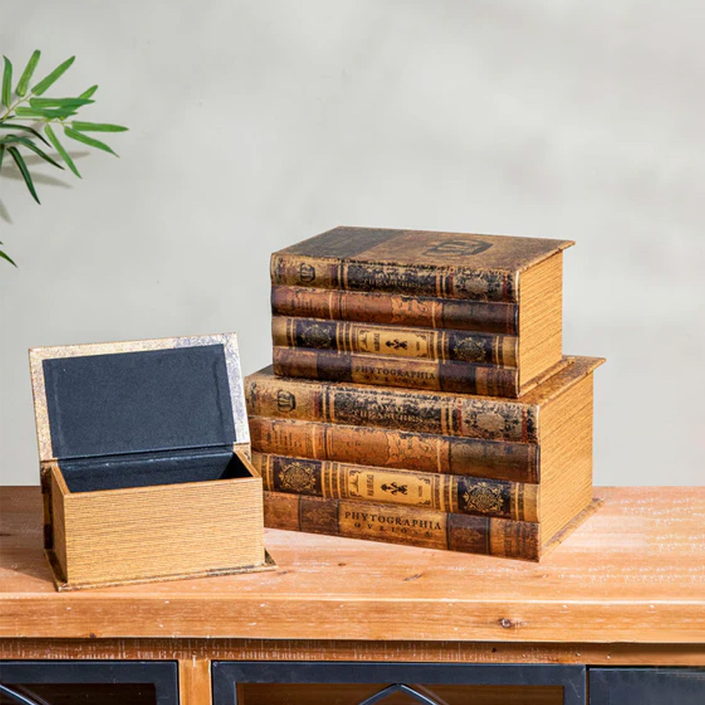 Lot de 3 Boîtes de Rangement Décoratives Vintage - Faux Livres Anciens pour Décoration Intérieure