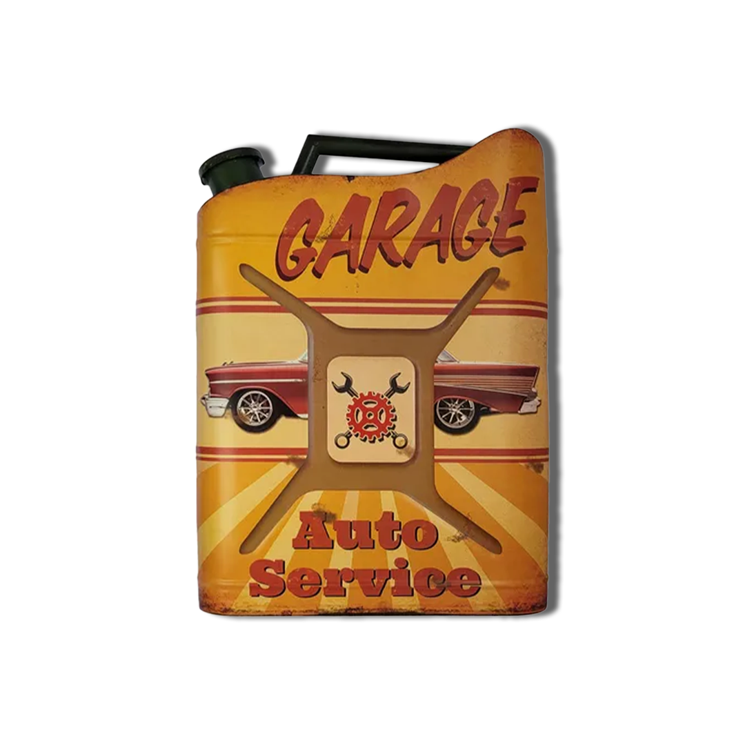 Plaques Métalliques en Forme Jerrican Essence garage auto service jaune Décoration Murale Américaine bar vintage Idée Cadeau Tunisie