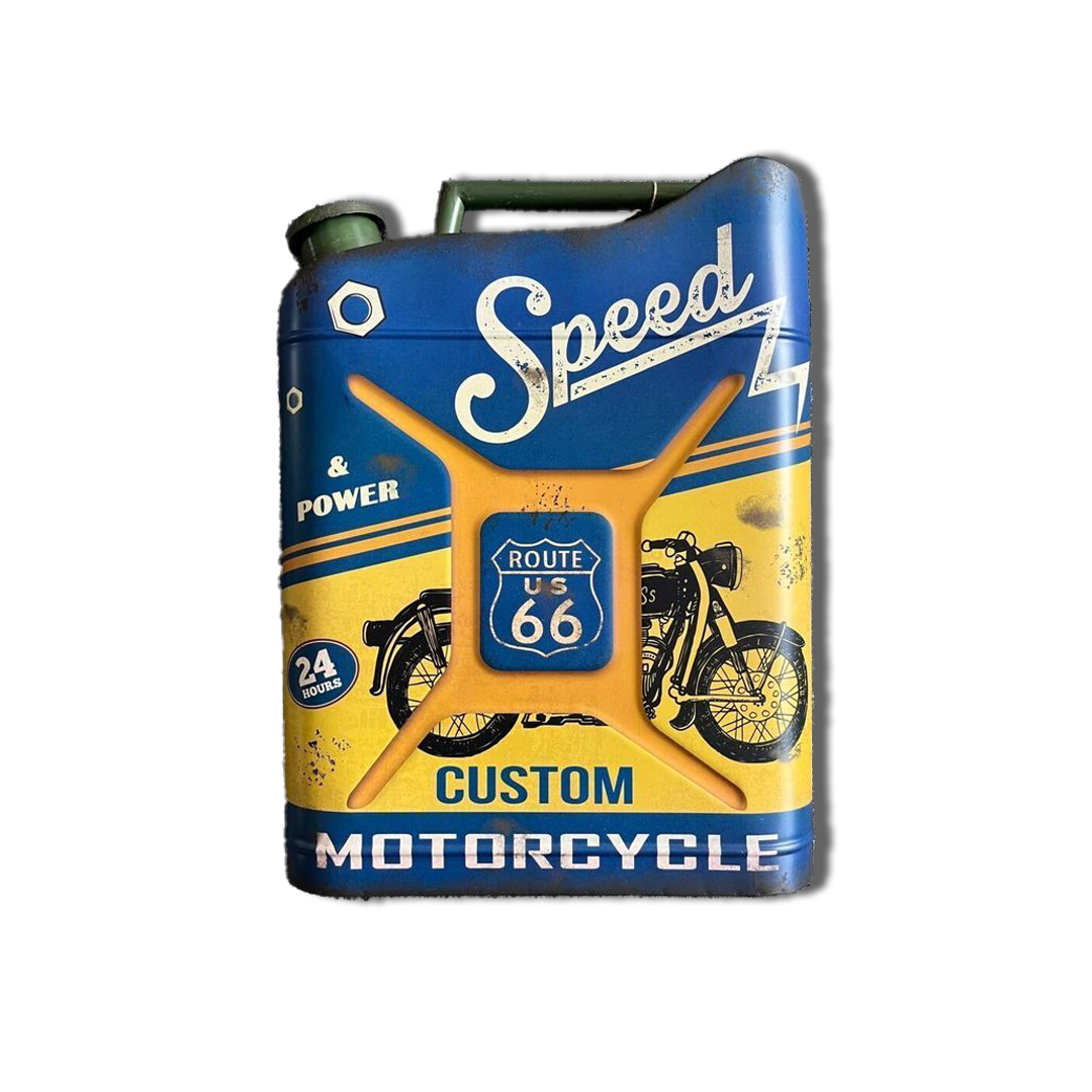 Plaques Métalliques en Forme Jerrican Essence speed motor cycle bleu Décoration Murale Américaine bar vintage Idée Cadeau Tunisie