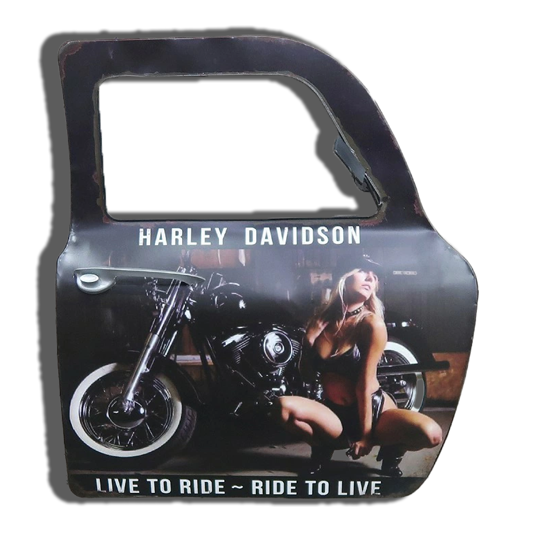 Plaque Métallique forme porte voiture harley davidson black Décoration Murale Américaine Vintage bar garage café coffeshop restaurant vintage Idée Cadeau Tunisie