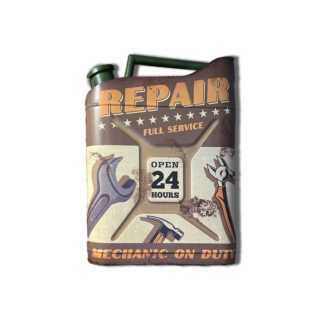 Plaques Métalliques en Forme Jerrican Essence repair full service gris Décoration Murale Américaine bar vintage Idée Cadeau Tunisie