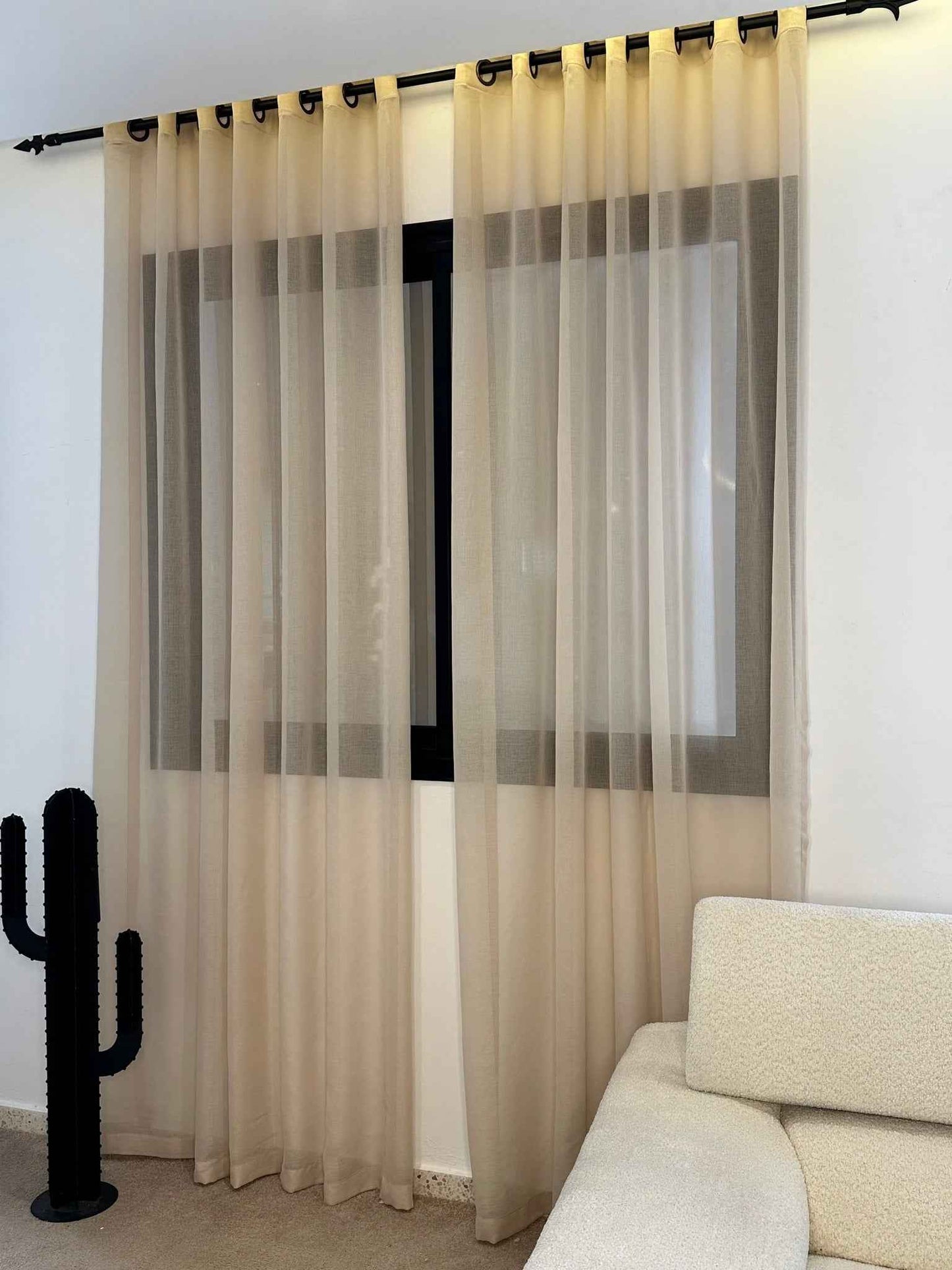 Rideau Prêt à Poser Lin Beige Fleur de Coton