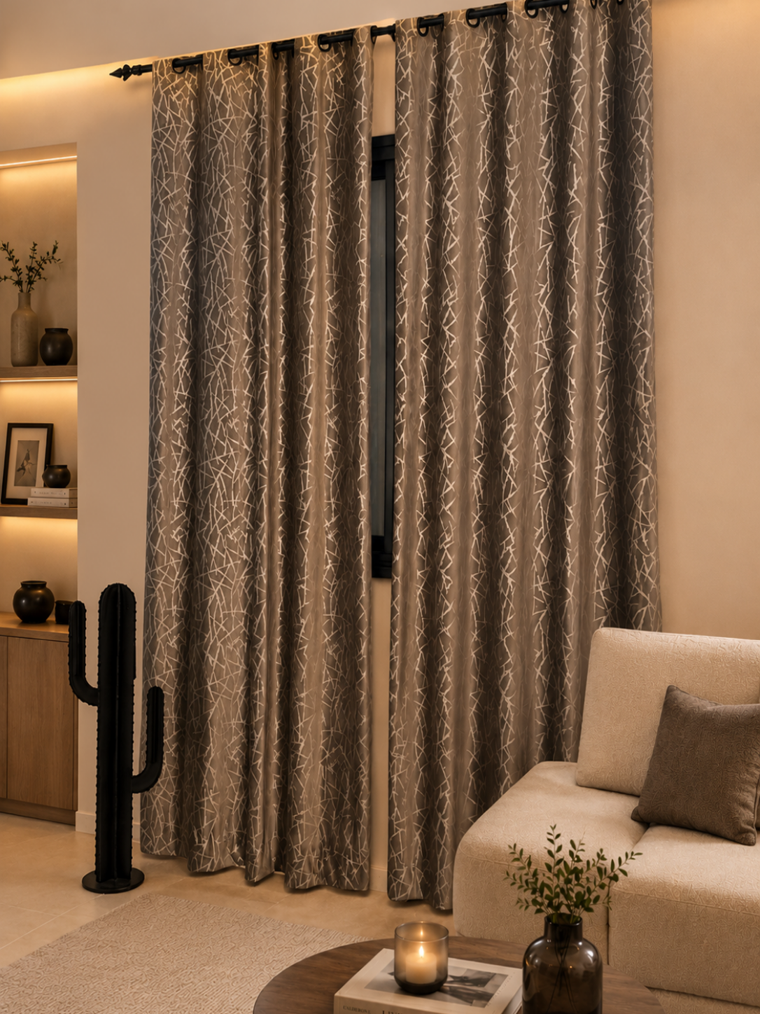 Rideau Effet velour avec motif géométrique argent pret à poser