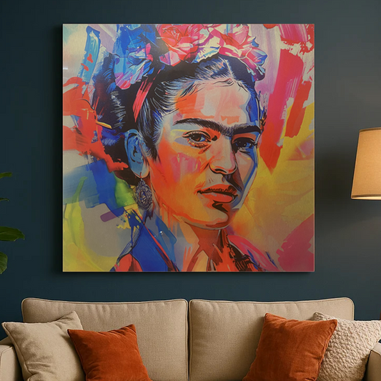 Frida Kahlo Pop Art - Tableau Portrait Contemporain Multicolore