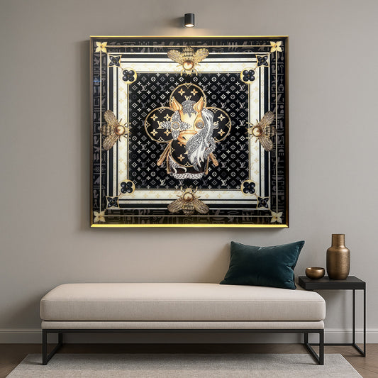 Art Monogramme Équestre Luxe - Tableau Encadrée Or et Noir d'Inspiration Designer