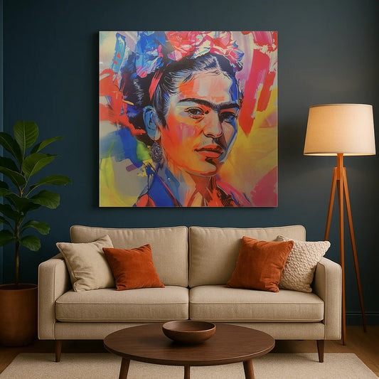 Frida Kahlo Pop Art - Tableau Portrait Contemporain Multicolore