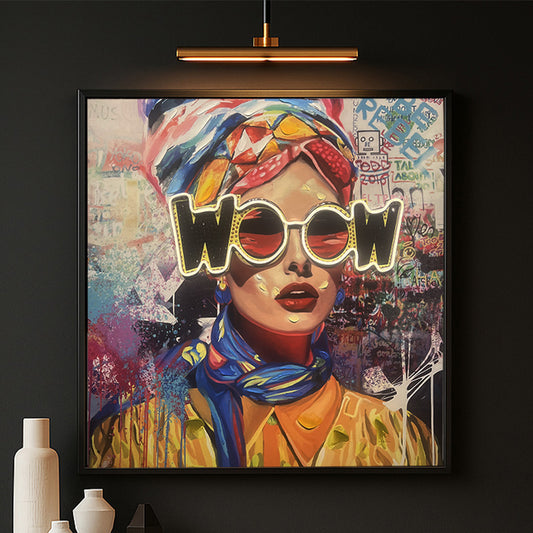 Tableau contemporain - Portrait WooW - Néon LED- graffiti et couleurs vibrantes
