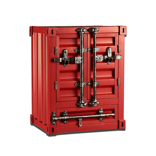 Table de Chevet Style Industriel Container Rouge - Meuble de Rangement avec Verrous Chromés