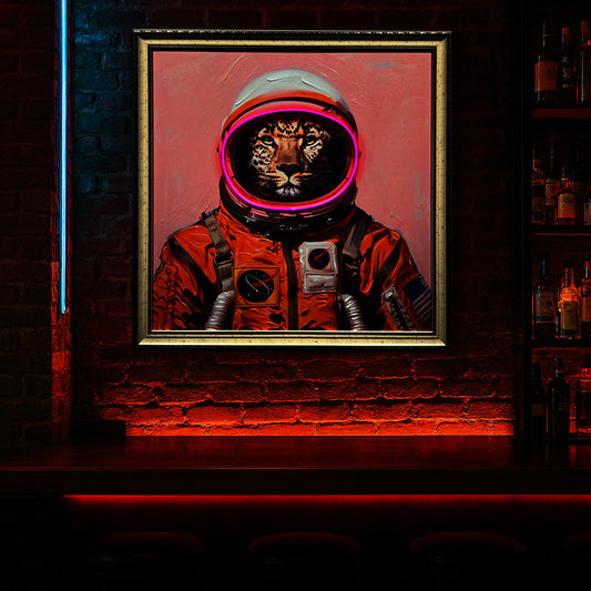 Tableau Léopard Astronaute - Art Mural LED et ambiance spatiale