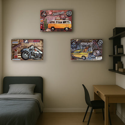Plaque Métallique avec Motif en 3D Vintage Garage - Décoration - Idée Cadeau