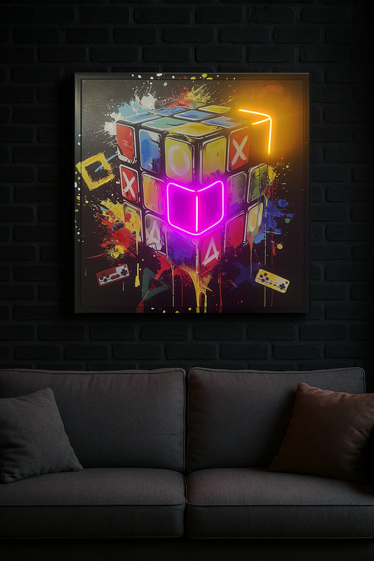 Tableau Moderne - Rubik's Cube Gaming - LED et Style Graphique