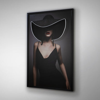 Tableau Femme au Chapeau - Œuvre d'Art Originale LED - Portrait Élégant Contemporain