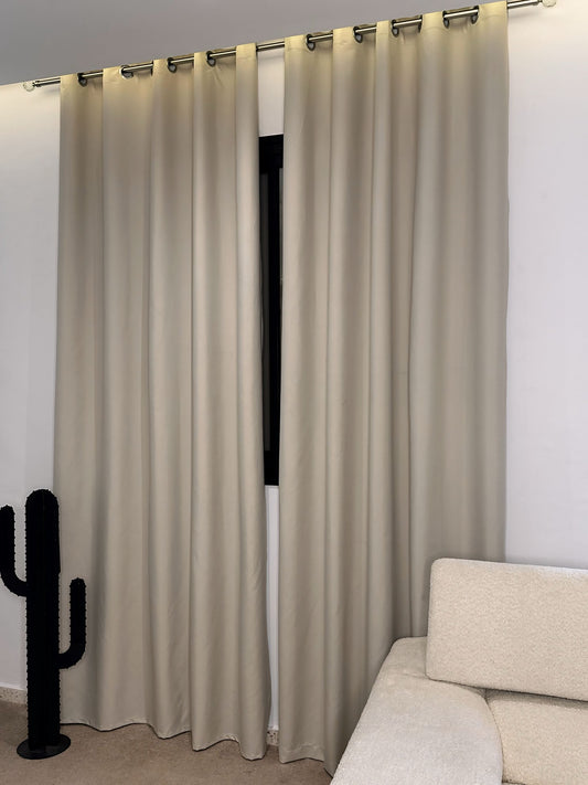 Rideaux Prêt à Poser avec Anneaux en Acier Bronze - Occultants Beige Lin Premium