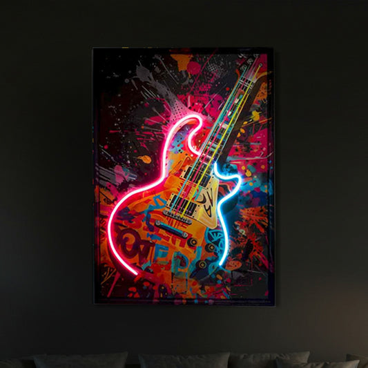 Tableau Contemporain - Guitare électrique - Néon LED - Décoration Tendance