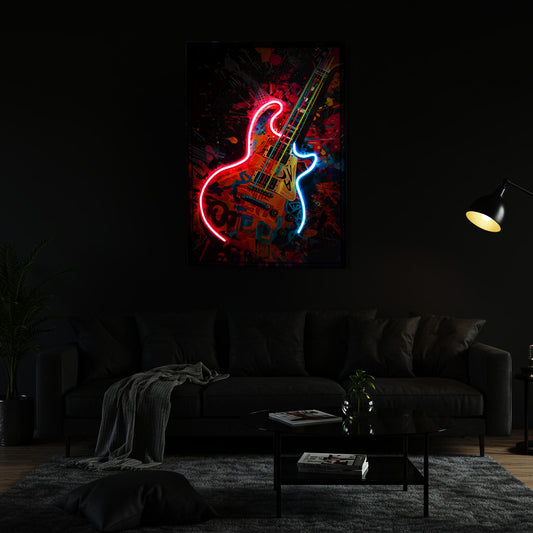 Tableau Contemporain - Guitare électrique - Néon LED - Décoration Tendance