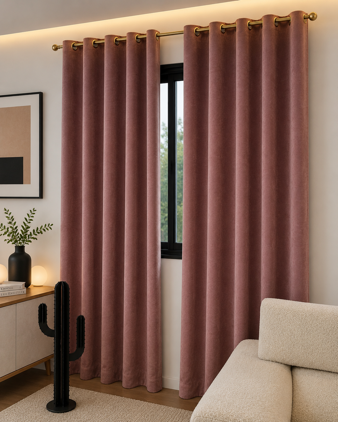 Rideaux Velours Terracotta - Prêt à poser avec anneaux en acier argenté