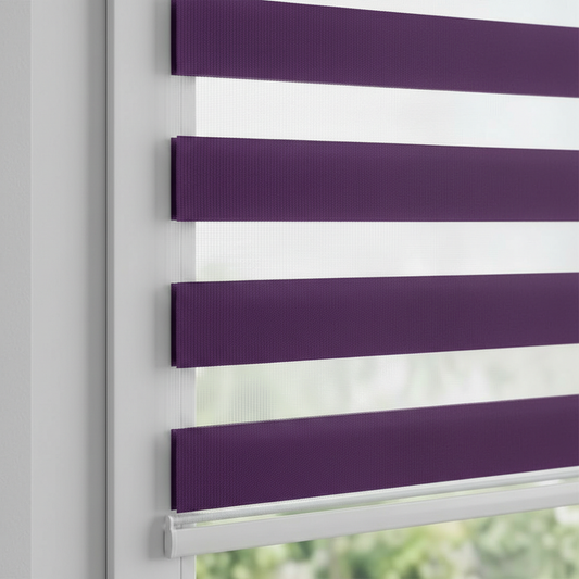 Store zebra uni coloris mauve purple réf. DS-178, store jour nuit sur mesure Bargaoui Rideaux