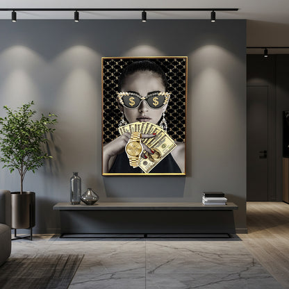 Tableau Décoratif Reine de Richesse Affiche Murale luxueux Cadre Verre Cristaux Moderne salon chambre bureau Tunisie 