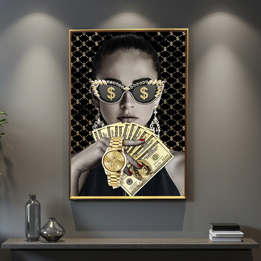 Tableau Décoratif Reine de Richesse Affiche Murale luxueux Cadre Verre Cristaux Moderne salon chambre bureau Tunisie 