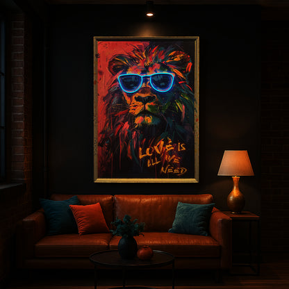 Tableau Contemporain - Lion Vibrant - LED - Décoration Tendance