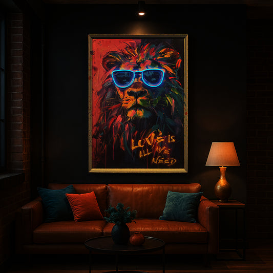 Tableau Contemporain - Lion Vibrant - LED - Décoration Tendance