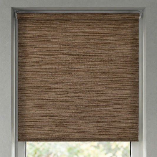 Store screen enrouleur coloris brun chocolat rayé réf. R-607, toile 75% Black-out sur mesure Bargaoui Rideaux