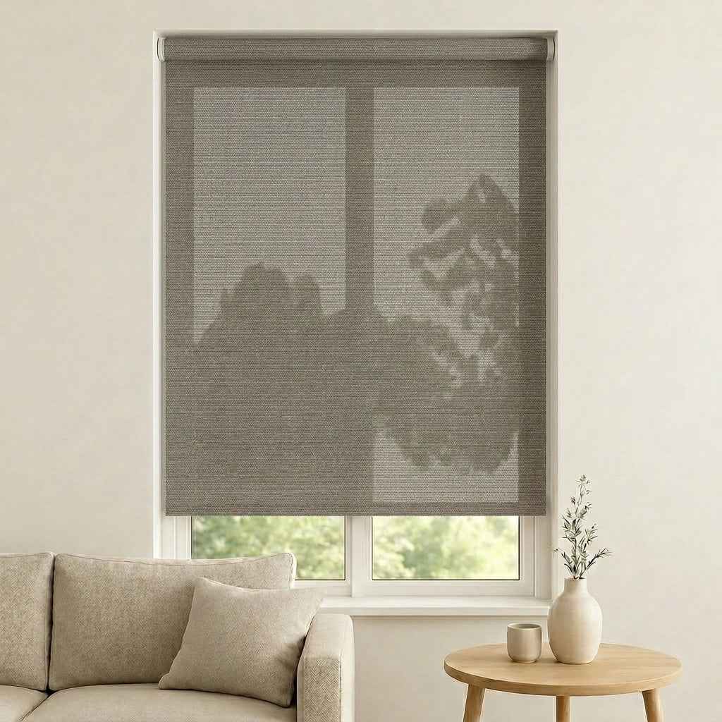 Store Screen Enrouleur Gris Taupe Lin Tissé S1-016 Sur Mesure