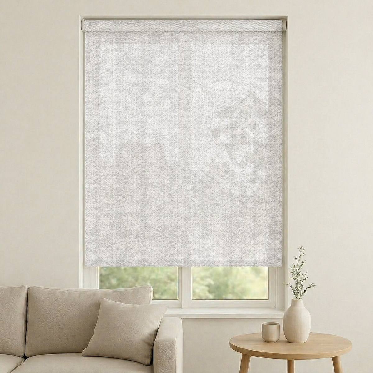 Store screen enrouleur coloris blanc tressé réf. S3-070, toile 50% Black-out sur mesure Bargaoui Rideaux