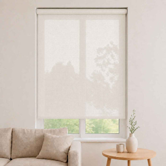 Store Screen Enrouleur Blanc Cassé Floral Vanille SC-1 Sur Mesure