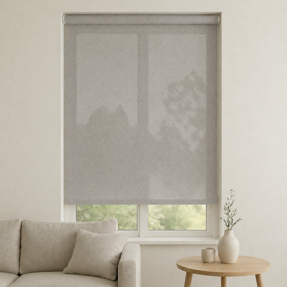 Store screen enrouleur coloris gris perle tissé réf. SC-41-Plus, toile 50% Black-out sur mesure Bargaoui Rideaux