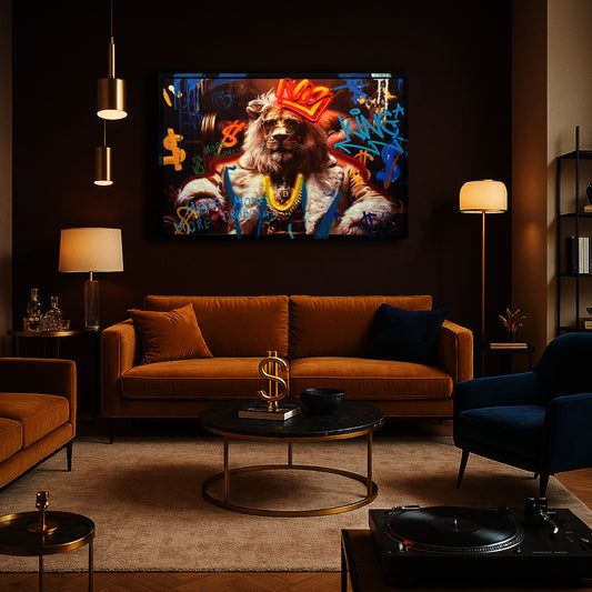 Tableau Lion Royal - Œuvre d'Art Murale avec LED -  Décoration Contemporaine