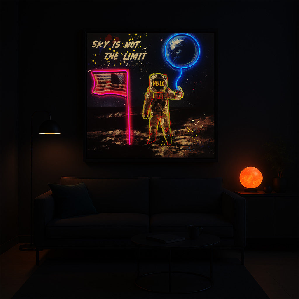 Tableau Décoratif Astronaute Ballon Terre Led Affiche Murale Moderne salon chambre bureau Tunisie
