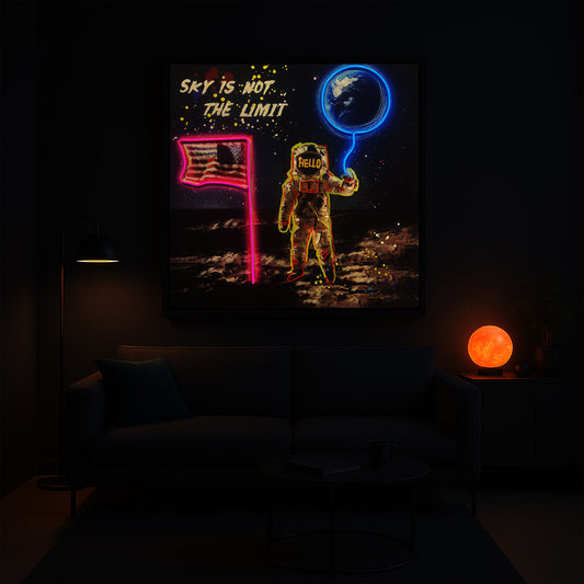 Tableau Décoratif Astronaute Ballon Terre Led Affiche Murale Moderne salon chambre bureau Tunisie