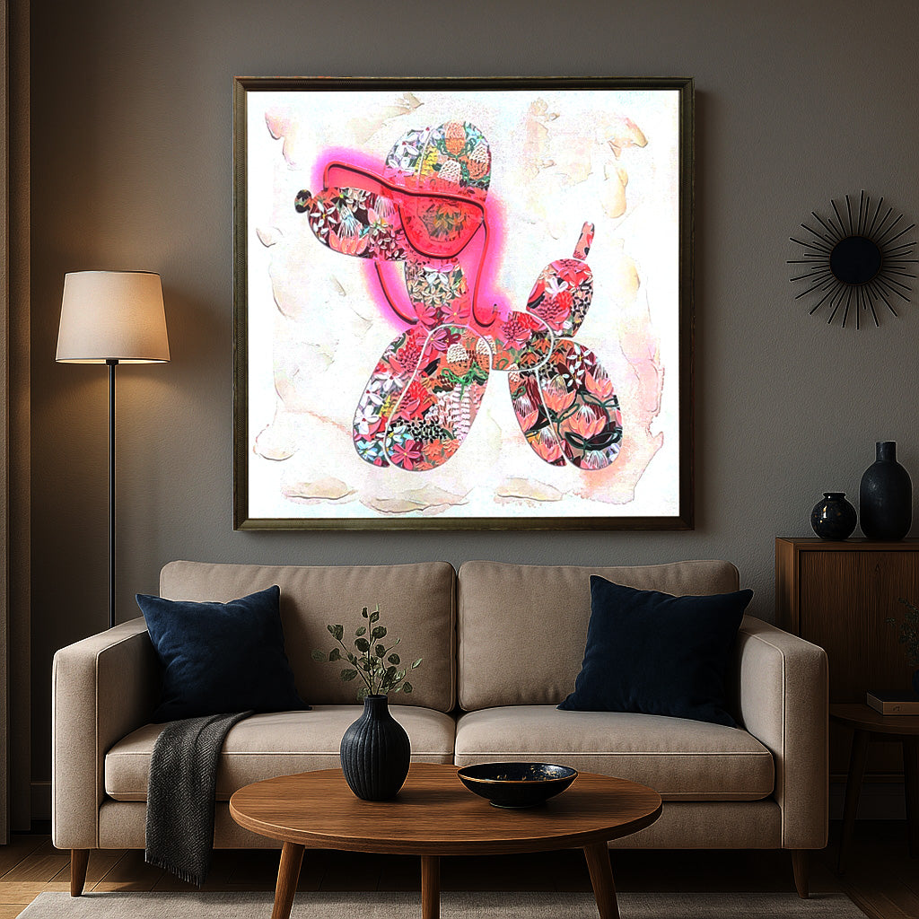 Tableau Décoratif Chien Ballon Floral Rose Led Affiche Murale Moderne salon chambre bureau Tunisie